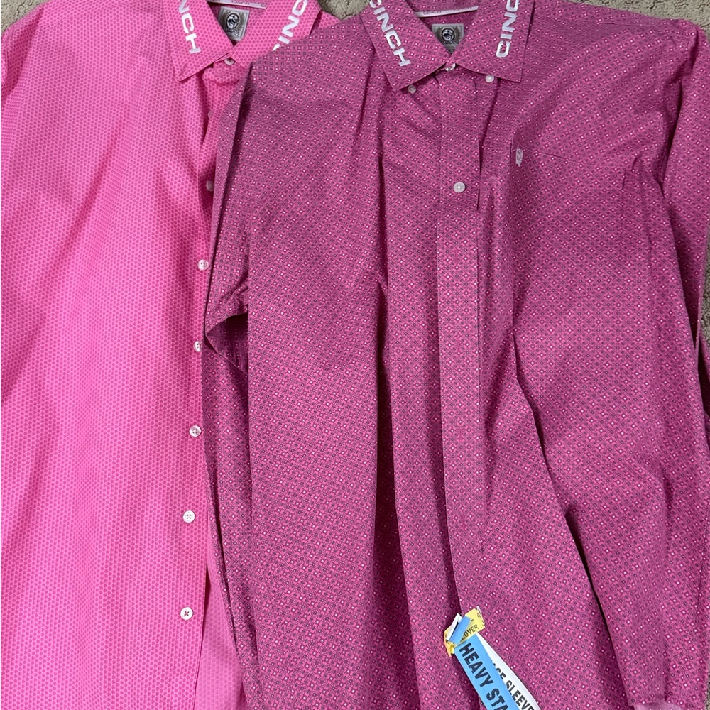 Two Cinch Men’s Pink/Magenta Printed Western Button-Up Shirts